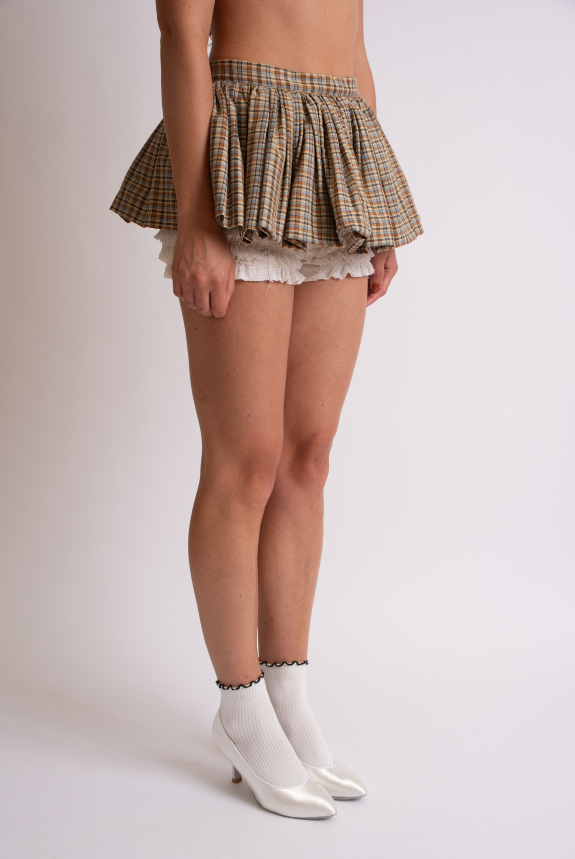 Bubble Peplum in  Neutral Plaid