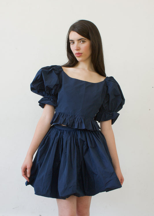 Bubble Skirt in Navy Italian Taffeta